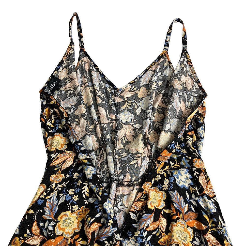 MSK Jumpsuit Womens M Black Floral Wide Leg Boho Cottagecore Flowy Sleeveless - Picture 9 of 16